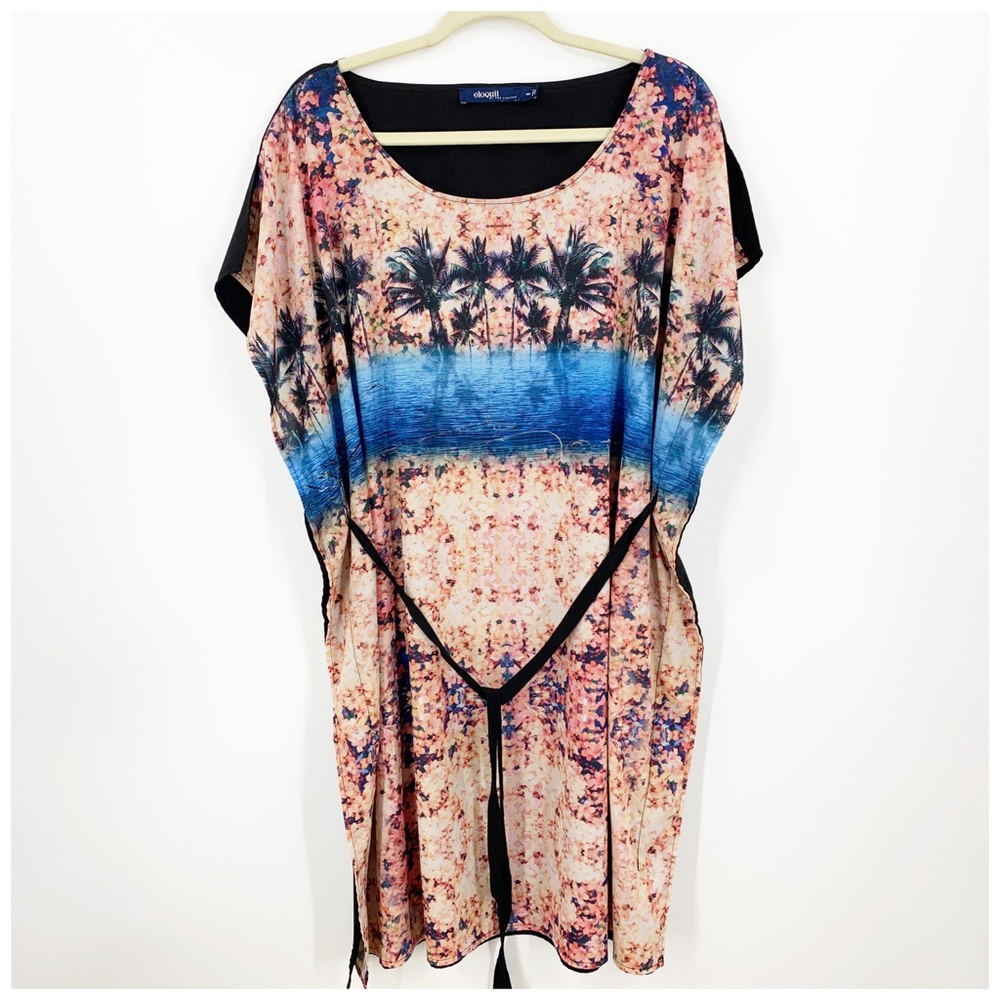 Eloquii Palm Tropical Print Kimono Short Dress Sz 14W